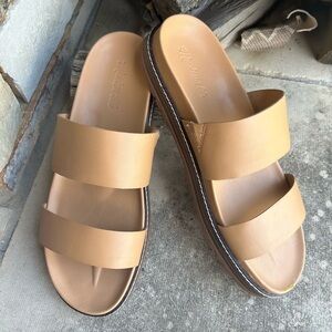 Madewell The Charley double strap slide leather sandal in Desert Camel Sz-10.5 I